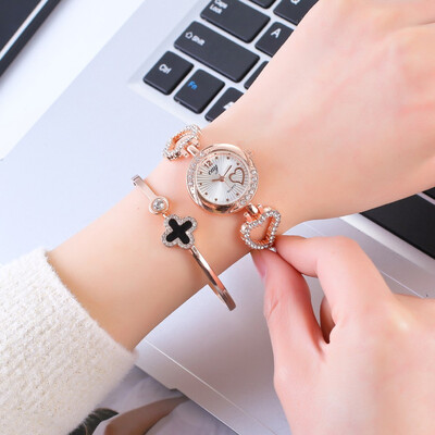 

2018 New Women Fashion Luxury Leisure Set Auger Leather Analog Stainless Steel Quartz Watch