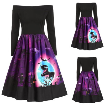 

Tailored Women Vintage Long Sleeve Halloween 50s Housewife Evening Party Prom Dress