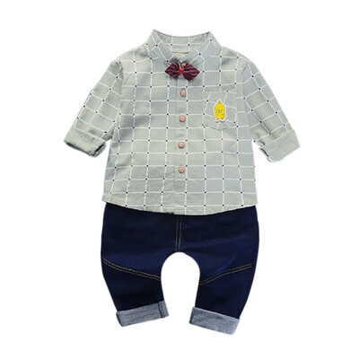 

Baby Boy Clothes 2Pcs Cotton Fashion Plaid Print Long Sleeve Shirt Blouse Denim Trousers Casual Outfits Clothes