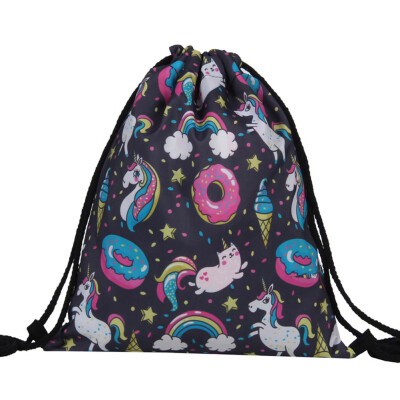 

School Bag Personalised Unicorn & Rainbows Girls Kids Drawstring Bag