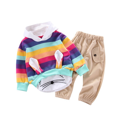 

Autumn Baby Girl clothes New Rainbow Cartoon Rabbit Design Long Sleeve Hoodie Sweatshirt TopsPants Costume Set 2pcs
