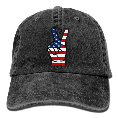 

zengjiansm USA Peace Fingers Denim Hat Adjustable Male Fitted Baseball Hats