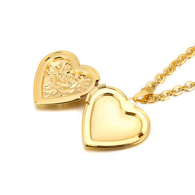 

Christmas Gifts Printed Peach Heart Copper Necklace DIY Photo Box Floating Locket Female Gold Pendant Necklace