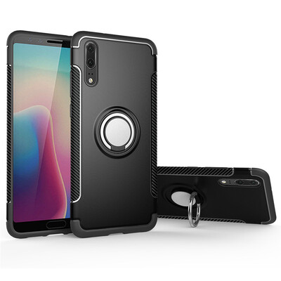 

Back Cover For Huawei P20 Case Car Holder Stand Hard PC Silicon Ring Suction Bracket Celulars Fecoprior