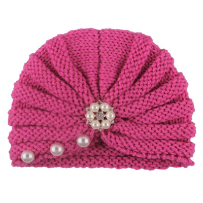 

Autumn Soft Cute Newborn Baby Pearl Design Girls Caps Infant Knitted Hat Turban Elastic Cap New