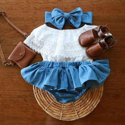 

Baby Girls Newborn Clothes Lace TopsDenim TuTu Skirts Dress Summer Outfits Set