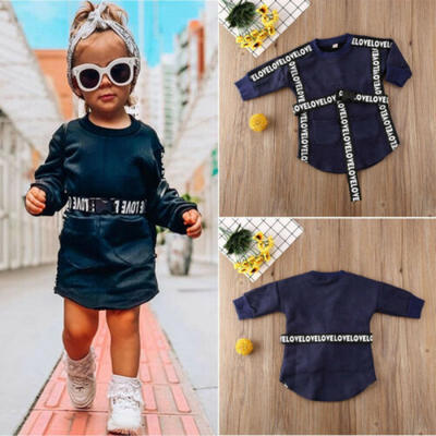 

UK Toddler Baby Girl Clothes Dress Belt Velvet Sweatshirt Pullover Skirt Outfit