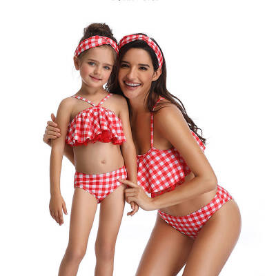 

Mother Girl Bikini Swimsuit For Mom And Daughter Costumes Women Children Baby Bath Beach Child Split swimsuit hairband not send