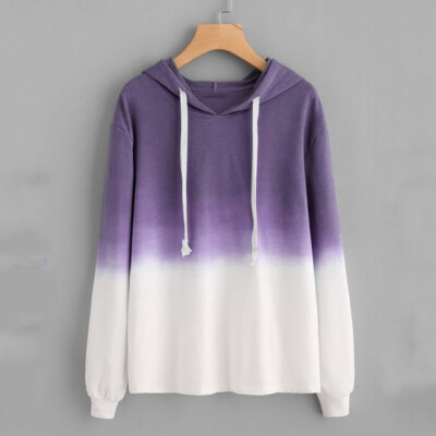 

Tailored Women Casual Hooded Gradien Contrast Color Long Sleeve Top Pullover Sweatshirt