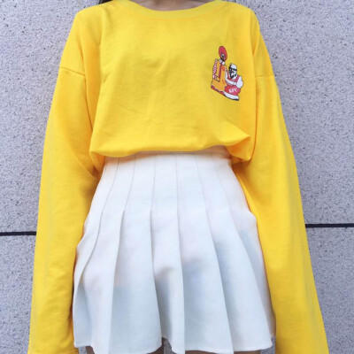 

2018 Autumn Harajuku Hoodies Sweatshirts Fashion Print Cartoon Women Pullover Sweatshirt Casual Solid Yellow Female Tops