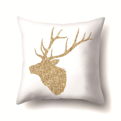 

18x18" Gold Christmas Elk Pillowcases Cushion Cover Car Sofa Bedding Home Decor