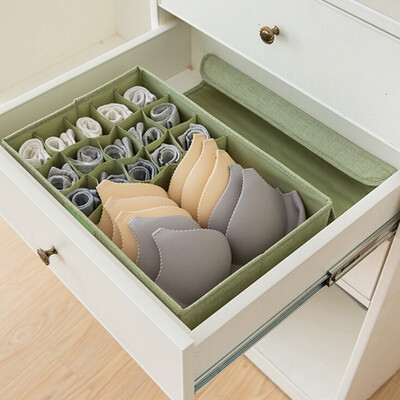 

Washable Cotton&Linen Bra Underwear Organizer Moisture-proof Multi-grid Closet Organizer Foldable Large Storage Box