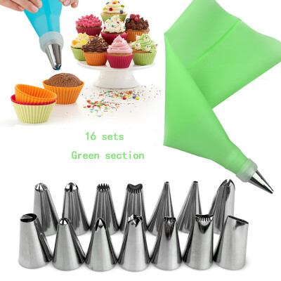 

16 PcsSet Silicone Icing Piping Cream Pastry BagStainless Steel Nozzle Pastry Tips Sets DIY Cake Decorating Tools