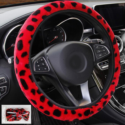 

Leopard Print Plush Car Steering Wheel Cover Winter Warmer For Women Girl Lady