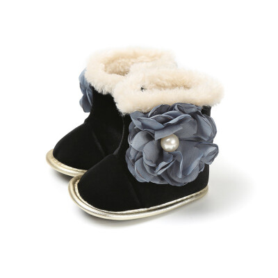 

2018 Winter Baby Boots Newborn Plus Velvet Sweet Flowers Non-Slip Warm Boots Baby Shoes For Girls