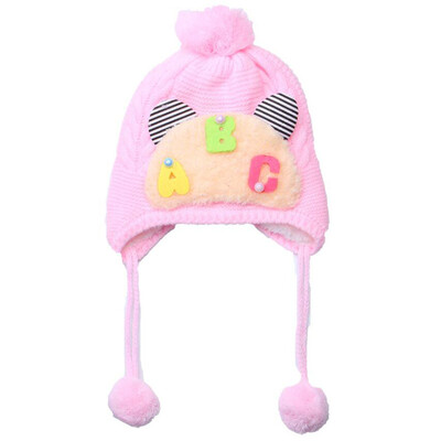 

Autumn Winter Infant Baby Boy Girl Cotton Hat Cute Letter Pattern With Ear Design Plus Velvet Cashmere Earmuffs Warm Knitted Hat