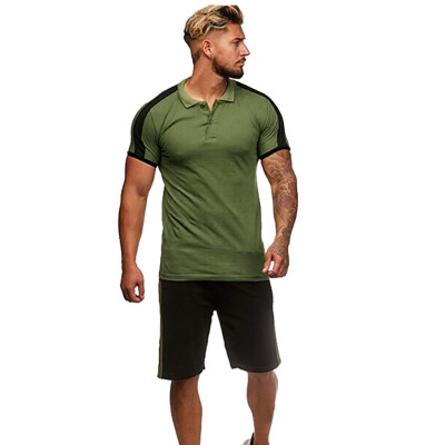 

Toponeto Mens Summer Leisure Stripe Color Collision Short Sleeve Shorts Sports Thin Sets