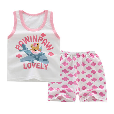 

Childrens Boys Suits Cartoon Cute Animal Cotton Baby VestShorts Two-Piece Vest Suit For 0-6 Years Old