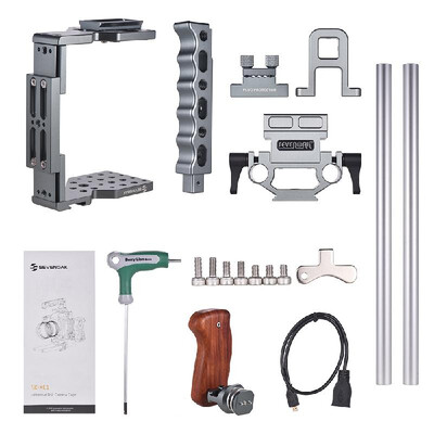 

SEVENOAK SK-XC1 Universal DSLR Camera Cage 15mm Rod Baseplate Kit Aluminum Alloy with Wooden Handle Video Film Movie Making Stabil