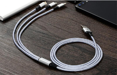 

High-quality Nylon Braided Type-C Lightning Micro USB Data Cable 3 in 1 Fast Charge Stable Data Transmission Charging Cable for iP