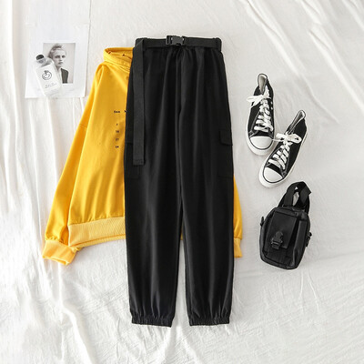 

High waist pants loose joggers women camo pants streetwear punk black cargo pants Female capris trousers