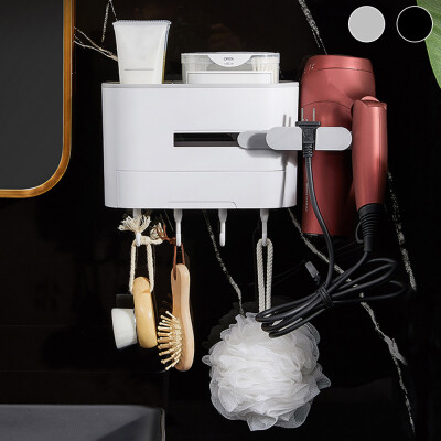 

Multifunction Storage Rack Wall Mounted Drawer Hair Dryer Holder Home Bathroom Decor No Nail Installation