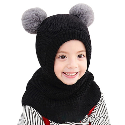 

Cute Child Knitted Hat Autumn Winter Kids Hats Ball Girls Boys Children Warm Caps Scarf Set Baby Bonnet Scarves