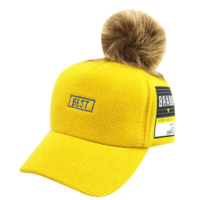 

Boys Girls Children Caps Hats Adjustable Sun Protection Hat Plush Ball Design Casual Letters Print Visors