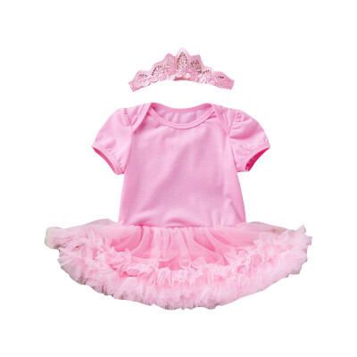 

New Summer Newborn Baby Girls Fashion Wings Short Sleeves Romper Ball Gown Dress With Headband Sets