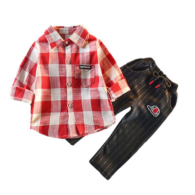 

Spring Children Set Kids Clothing Casual Kids Boy Long Sleeve Plaid Blouse Casual Pant Set Fashion Outfits Set