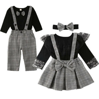 

US Family Matching Clothes Little Brother Romper Overall Big Sister Skirt Outfit