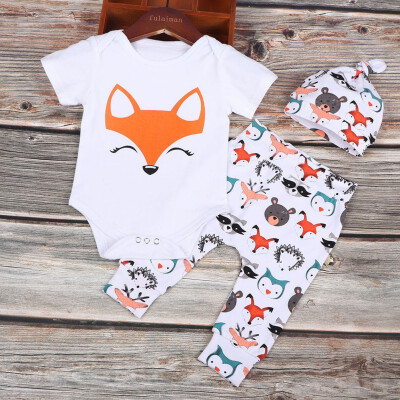 

Newborn Baby Boys Girls Clothing Infnat Romper T-shirt Cartoon fox Pants Infant Toddler kids Outfit 2019 Summer Clothing Set