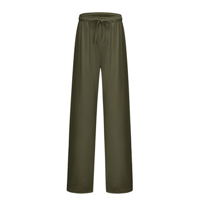 

B Women Simple Casual Solid Color High Waist Loose Pants Female Ladies Wide Leg Pants Trousers Ankle-Length Pants Elastic Waist
