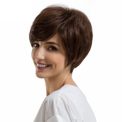 

Gobestart Natural Women Short Texture BrownHair Wigs Slight Wig Human Hair Female Wigs