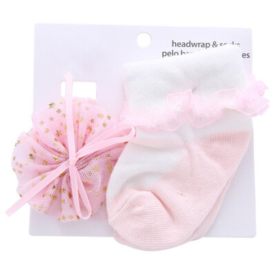 

Newborn baby girl socks hair band 2PCS fashion crown flower cotton baby girl socks birthday cute baby girl socks set
