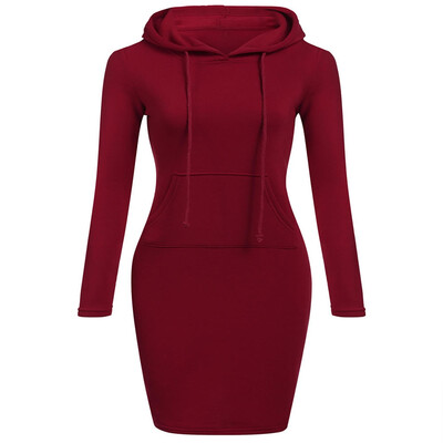 

Autumn Winter Three Color Hooded Lace Pocket Sweater Dress Female