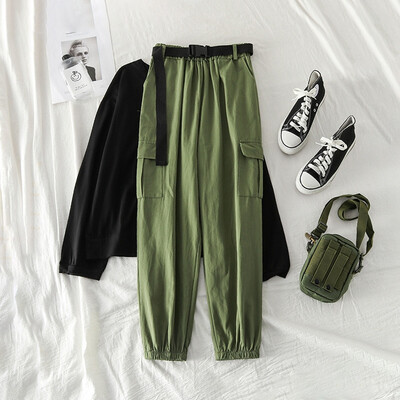 

High waist pants loose joggers women camo pants streetwear punk black cargo pants Female capris trousers