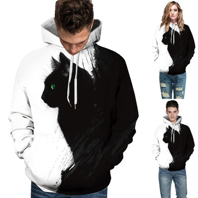 

Tailored Women Men Couples Cat Print Long Sleeve Hoodie Sweatshirt Pullover Tops