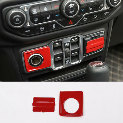 

2pcsSet Red Cigarette Lighter USB Frame Sticker Trim For Jeep Wrangler JL 18