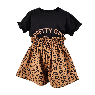 

Baby Girls Kid Clothes Set 2019 Summer Cute Toddler Girl Clothes 2PCS Short Sleeve T-shirt Top Leopard Shorts Outfits Sets