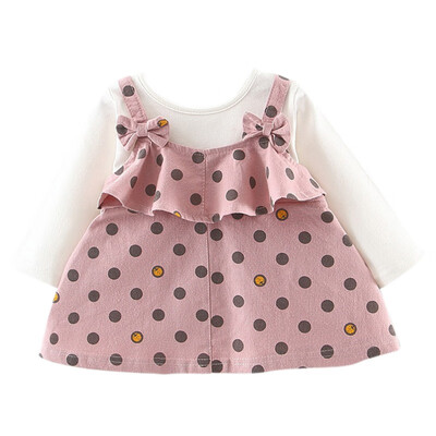 

Autumn Cute Baby Girls Dress 6M-4T Kids Polka Dot Print Long Sleeve Fake 2Pcs Princess Dress Toddler Girl Pageant Dress