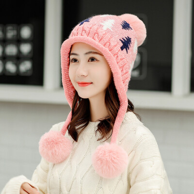 

Wool Hat Female Winter Hundred Sets Korean Edition Sweet Tide Plushing Thickened Warm Knitted Cap Lovely Ear&Moon Cap