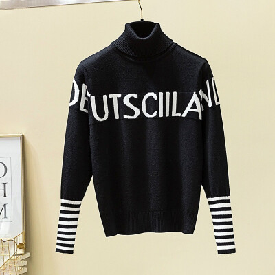 

Autumn Casual Women High Neck Sweaters Korean Style Warm LadiesTurtleneck Jumpers Letter Print Loose Jumpers Full Femme