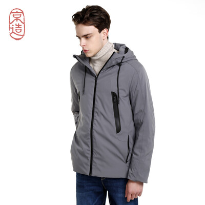 

JZAO Mens down jacket white goose down casual hat windproof outdoor short paragraph warm down jacket down jacket black XL