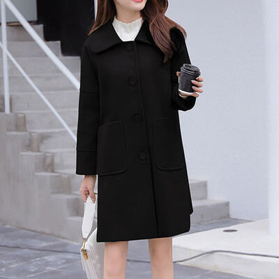 

Toponeto Women Work Solid Vintage Winter Office Long Sleeve Button Woolen Jacket Coat
