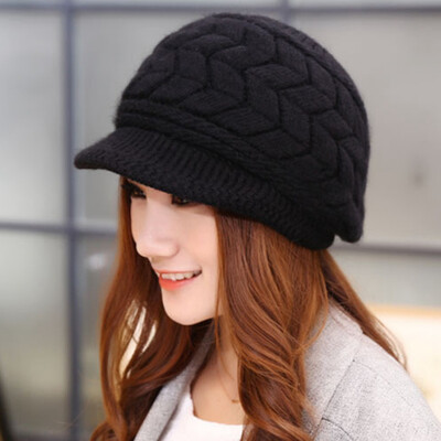 

Women Wool Knit Visor Beanie Hat Fashion Newsboy Cap Baker Boy Hat Visor Beret Warm Lined Winter Hats For Ladies
