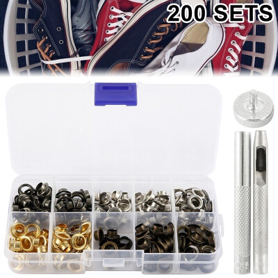 

2020 New 200pcs Metal Eyelets Set 6mm Metal Grommets Rings Kit With Mounting Punch Rods