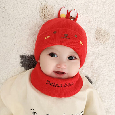 

Brand New Winter Newborn Cute Warm Kids Girls Boys Baby Cartoon Bear Hats Knitted Wool Hemming Caps With Ball