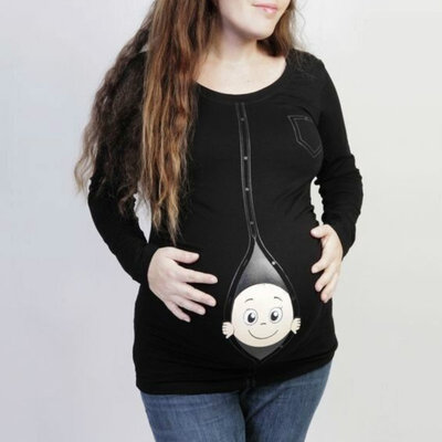

Fashion Pregnant Maternity T Shirts Casual Pregnancy Maternity Clothes with Baby Peeking Out Funny Shirts