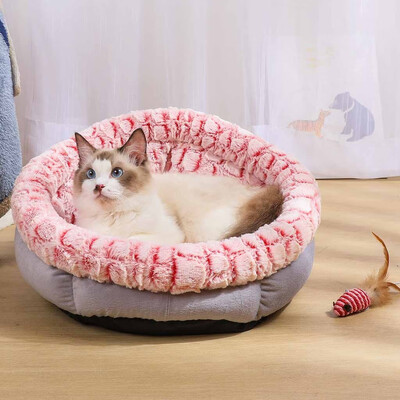 

Gobestart Dog Round Cat Winter Warm Sleeping Bag Long Plush Soft Pet Bed Calming Bed